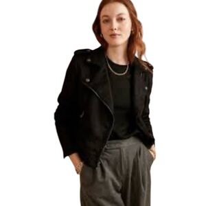 BANANA REPUBLIC Women's Black Vegan Suede Moto Jacket SZ M NWOT *Sold Out*